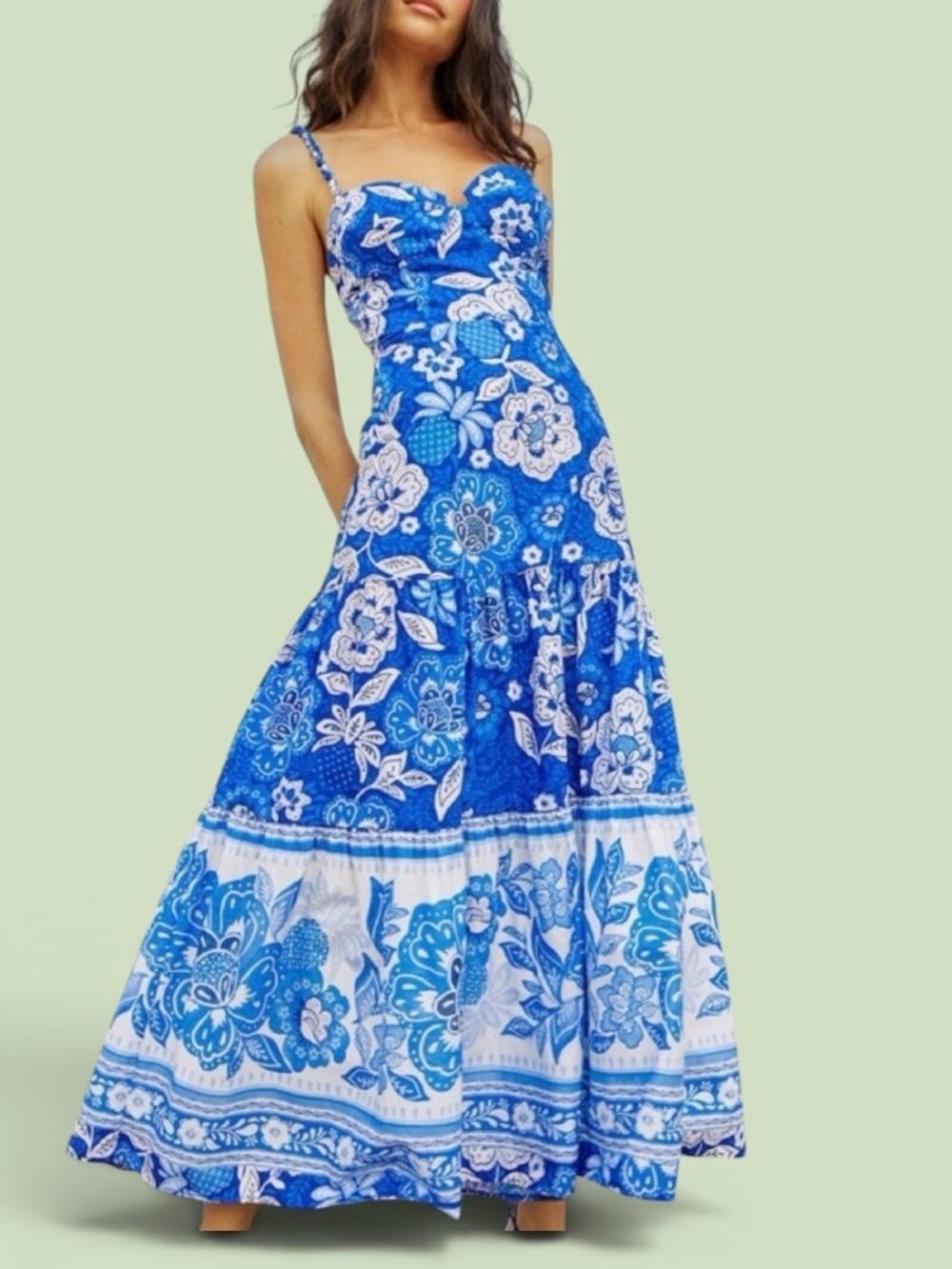 Blue Floral Spaghetti-Strap Maxi Dress